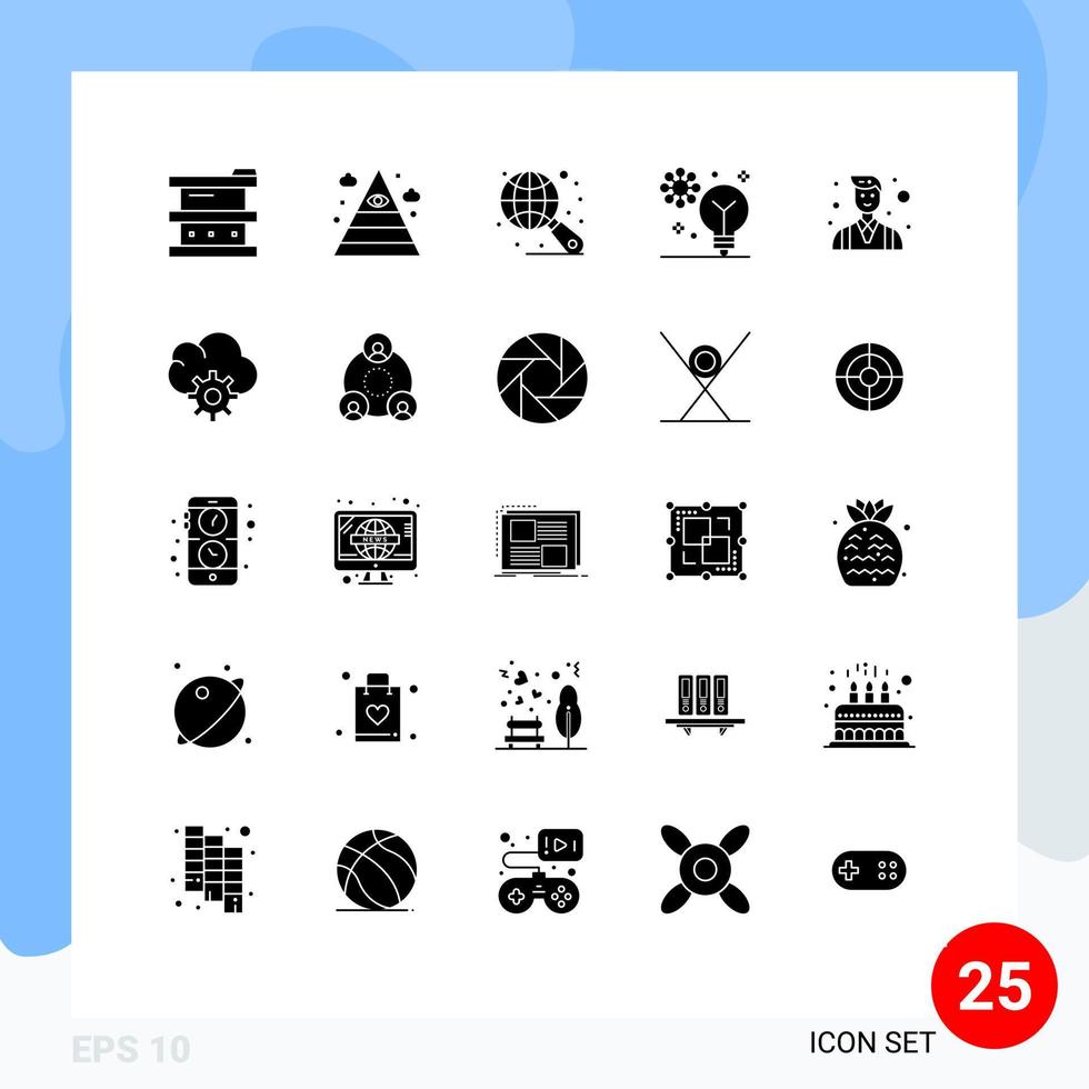 Pack of 25 creative Solid Glyphs of boss intelligence triangle deep learning artificial intelligence Editable Vector Design Elements