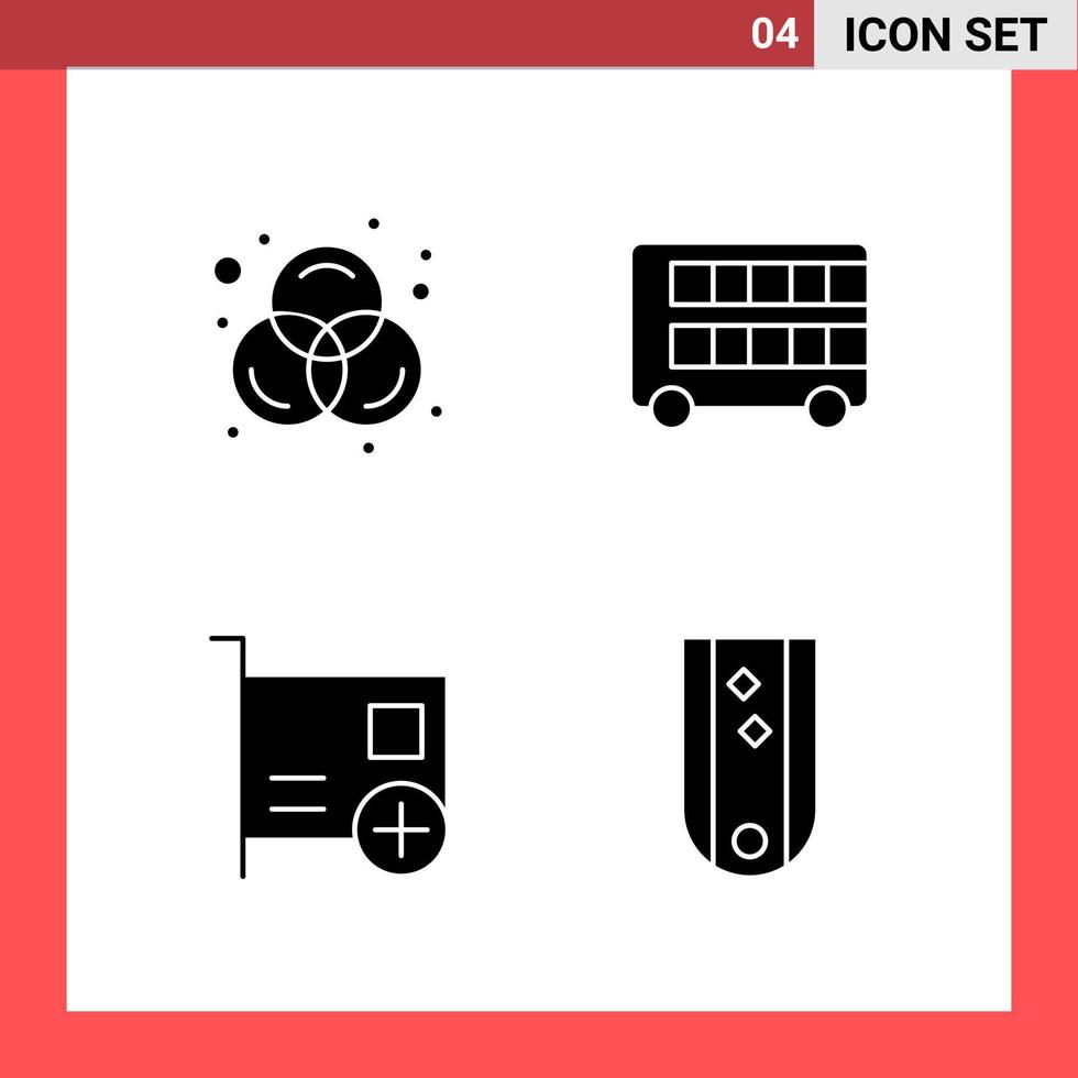 4 Icon Pack Solid Style Glyph Symbols on White Background Simple Signs for general designing Creative Black Icon vector background