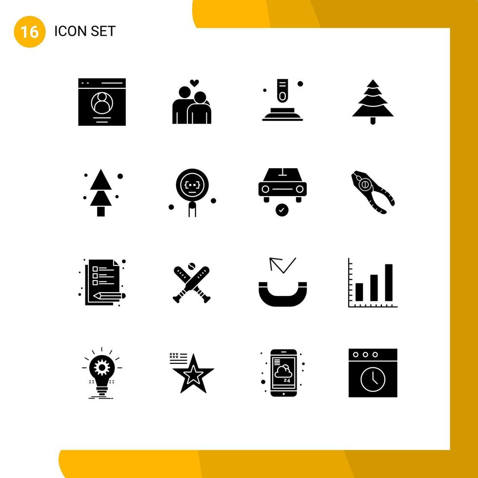 Set of 16 Commercial Solid Glyphs pack for spruce forest press tree forest Editable Vector Design Elements