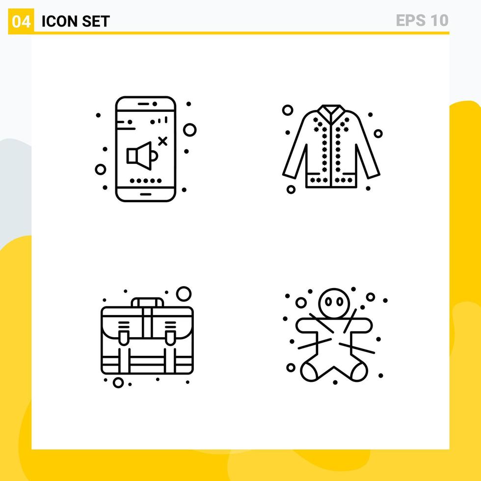 Collection of 4 Universal Line Icons Icon Set for Web and Mobile Creative Black Icon vector background