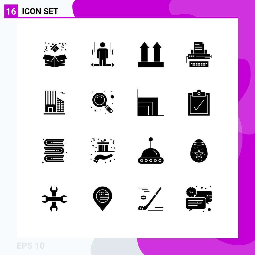 Group of 16 Solid Glyphs Signs and Symbols for building keys arrows type typewriter Editable Vector Design Elements