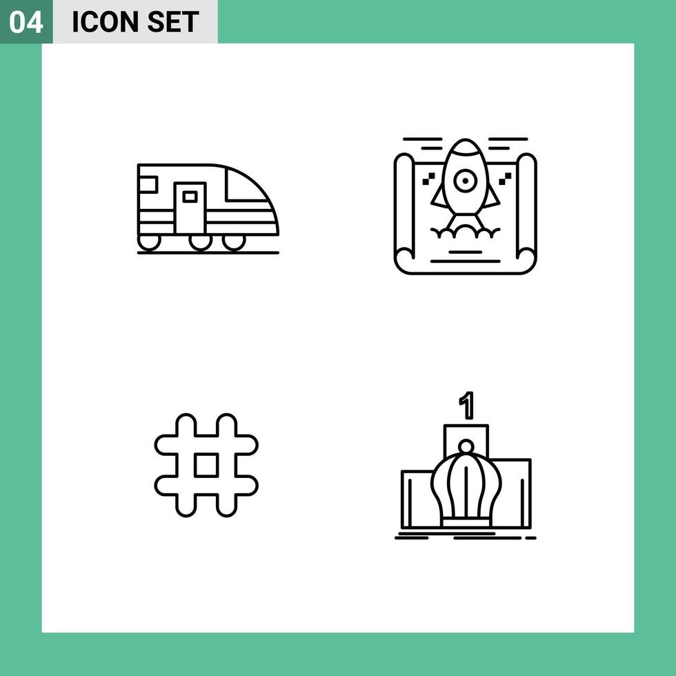 4 User Interface Line Pack of modern Signs and Symbols of station tweet transportation rocket crown Editable Vector Design Elements