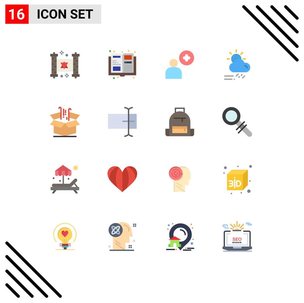 Group of 16 Flat Colors Signs and Symbols for finance box plus weather rainy Editable Pack of Creative Vector Design Elements