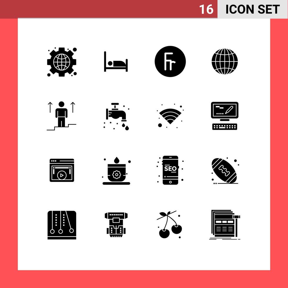 16 Universal Solid Glyphs Set for Web and Mobile Applications man up exchange user globe Editable Vector Design Elements
