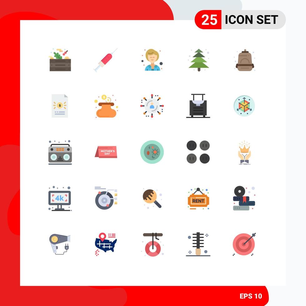 25 iconos creativos signos y símbolos modernos de mochila de montaña tiro planta de camping elementos de diseño vectorial editables vector