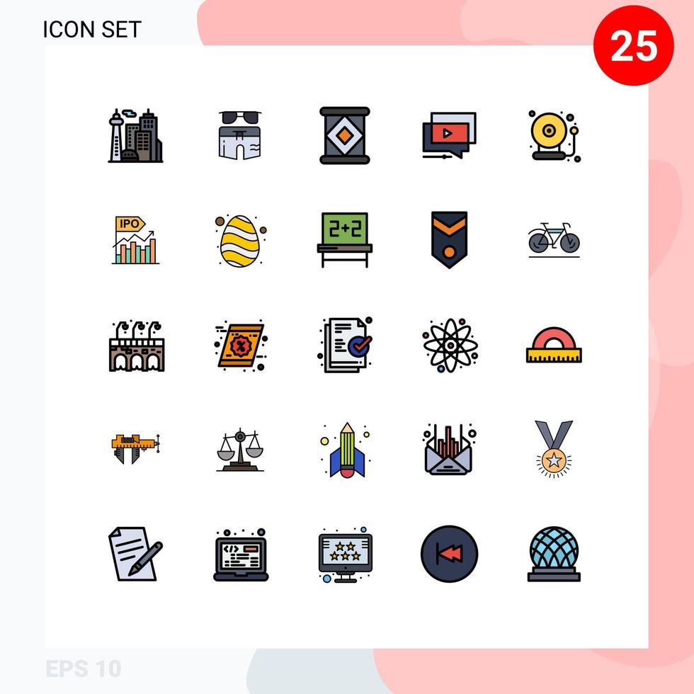 Mobile Interface Filled line Flat Color Set of 25 Pictograms of school video trouser tutorial play Editable Vector Design Elements