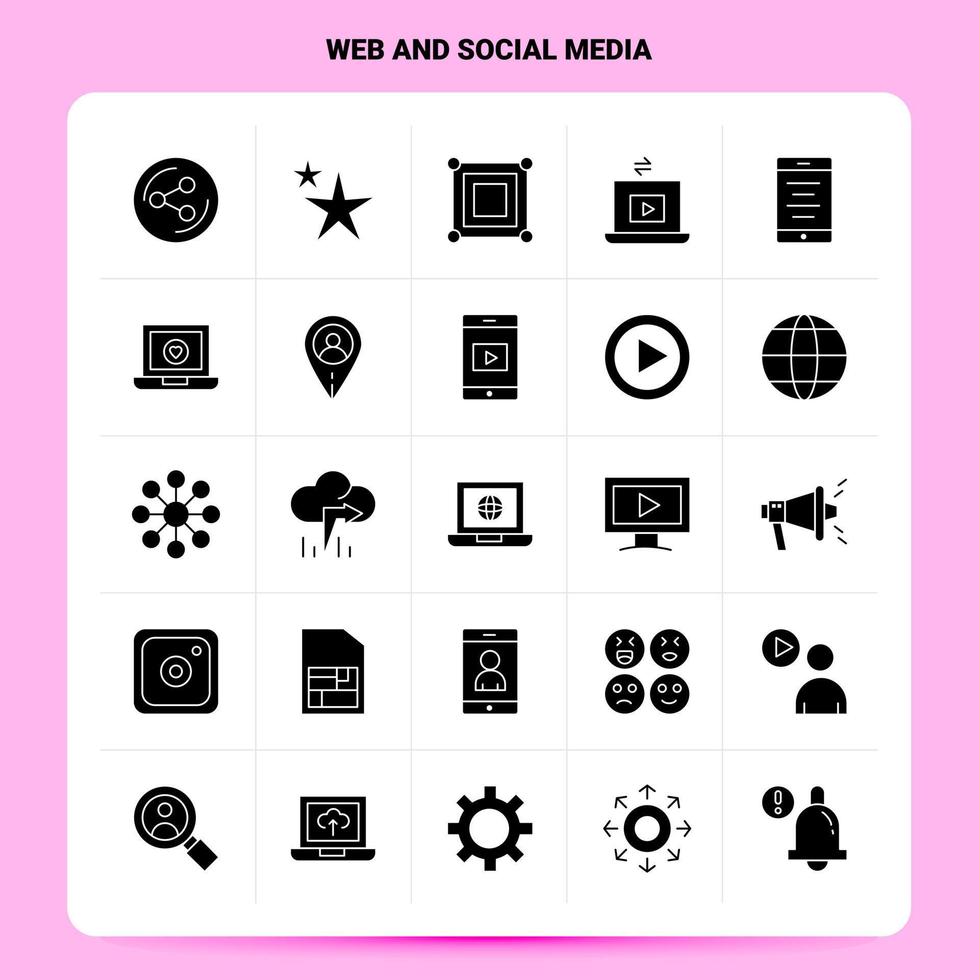 Solid 25 Web and Social Media Icon set Vector Glyph Style Design Black Icons Set Web and Mobile Business ideas design Vector Illustration