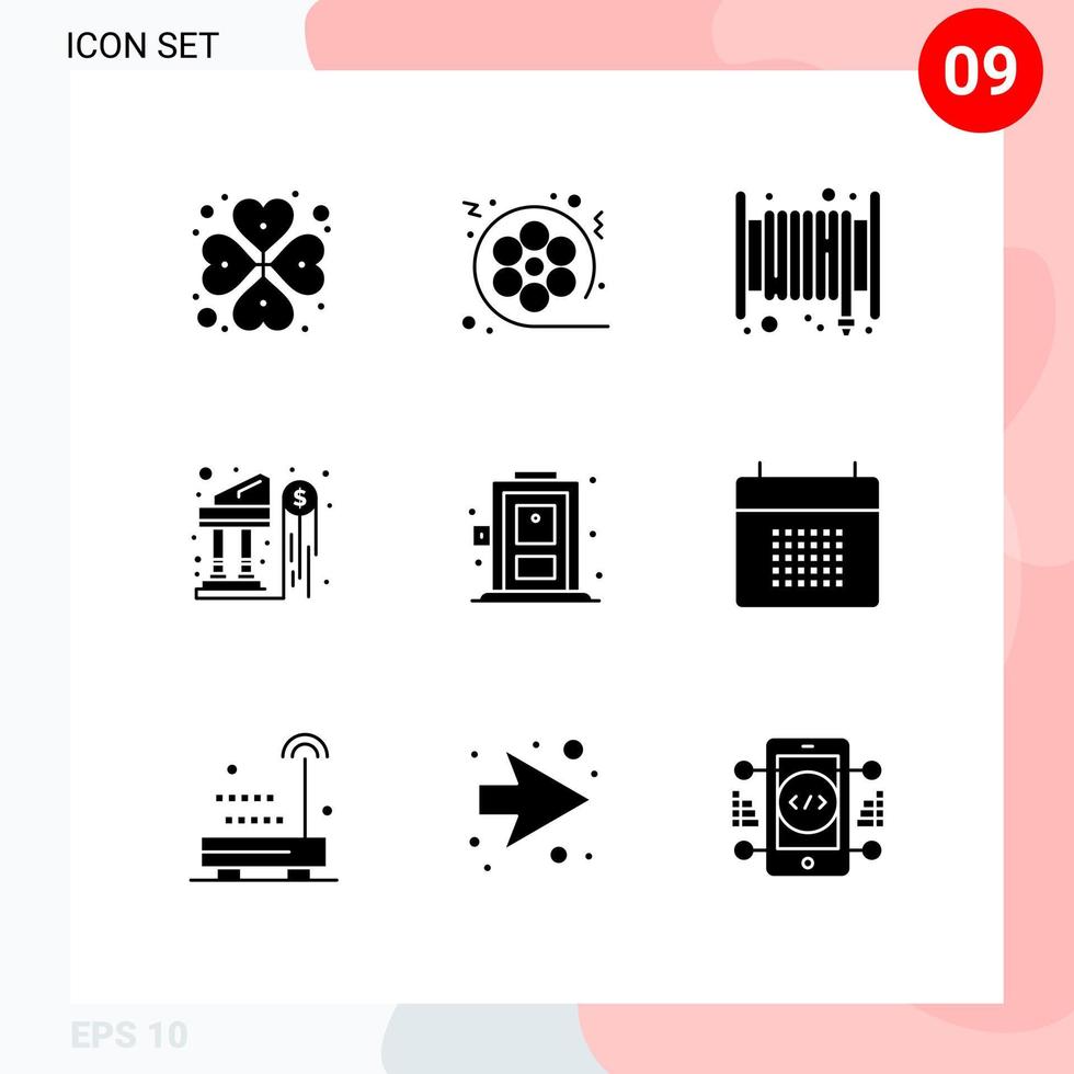 Universal Icon Symbols Group of 9 Modern Solid Glyphs of home investment multimedia dollar hose Editable Vector Design Elements