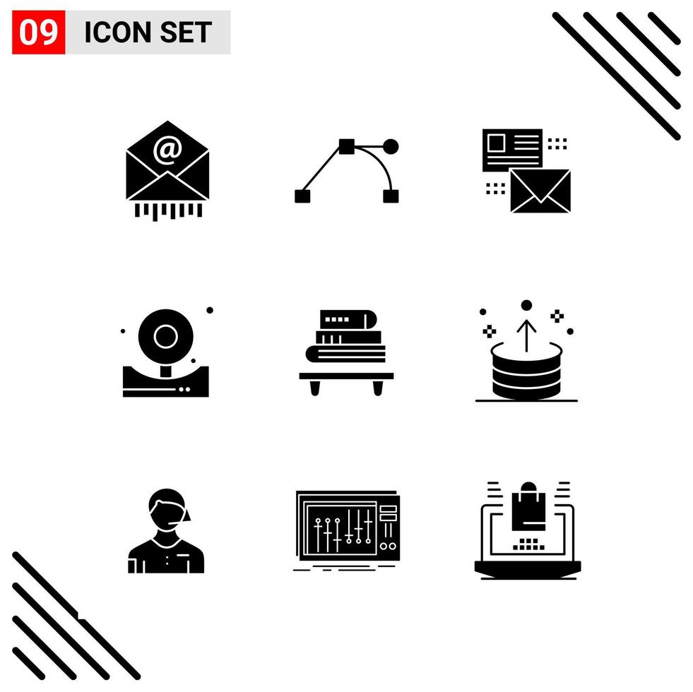 conjunto perfecto de píxeles de 9 iconos sólidos conjunto de iconos de glifo para el diseño de sitios web y la interfaz de aplicaciones móviles fondo de vector de icono negro creativo