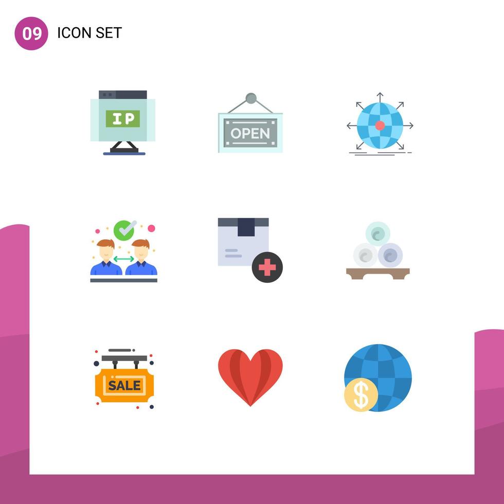 Flat Color Pack of 9 Universal Symbols of delivery add global partnership agreement Editable Vector Design Elements