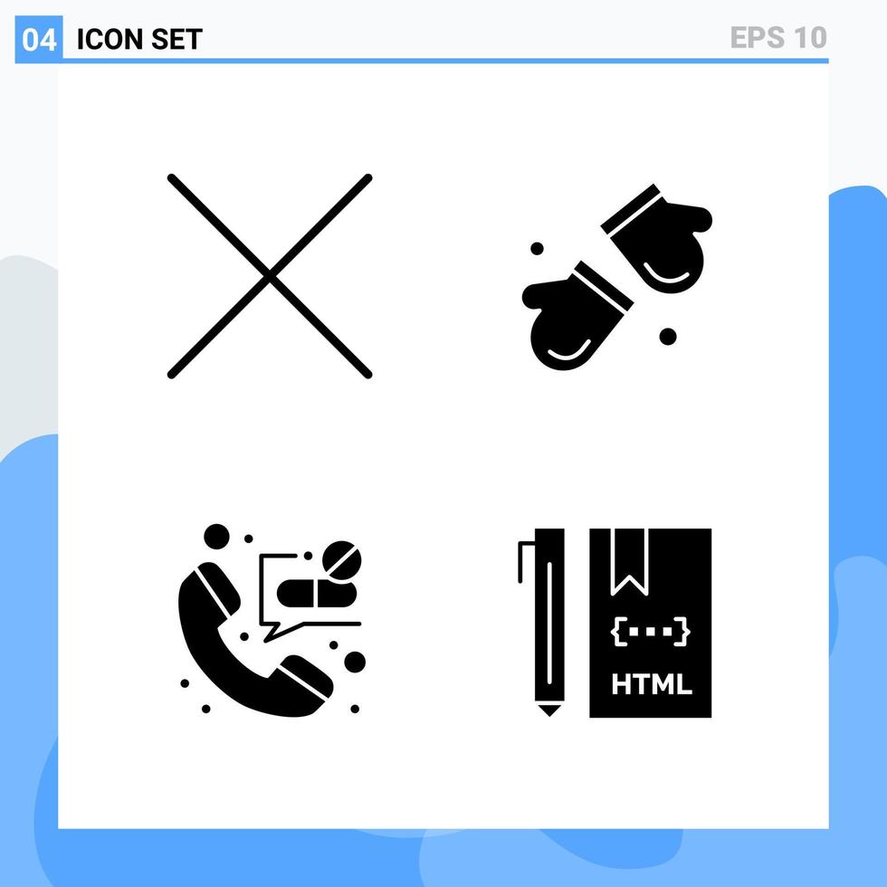 Modern 4 solid style icons Glyph Symbols for general use Creative Solid Icon Sign Isolated on White Background 4 Icons Pack Creative Black Icon vector background