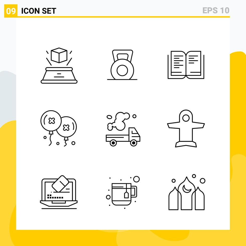 Collection of 9 Universal Line Icons Icon Set for Web and Mobile Creative Black Icon vector background