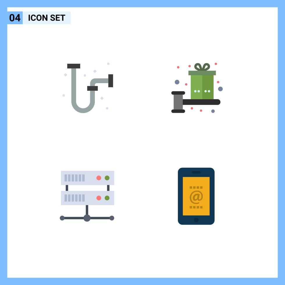 Modern Set of 4 Flat Icons and symbols such as construction data center pipe gift hosting center Editable Vector Design Elements