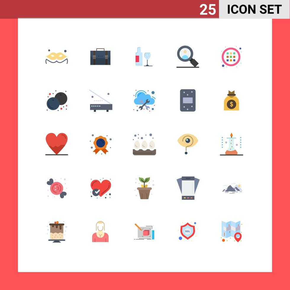 25 Thematic Vector Flat Colors and Editable Symbols of control research portfolio search glass Editable Vector Design Elements