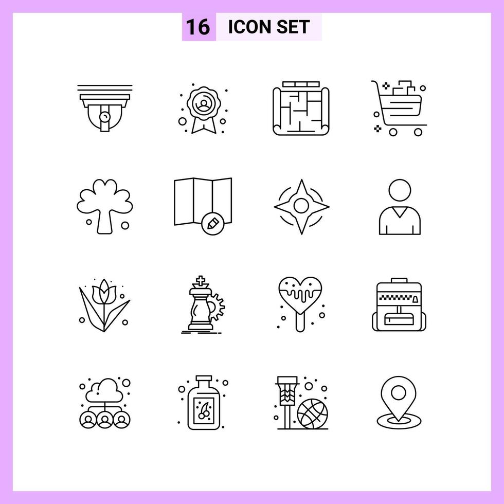 16 Icons in Line Style Outline Symbols on White Background Creative Vector Signs for Web mobile and Print Creative Black Icon vector background