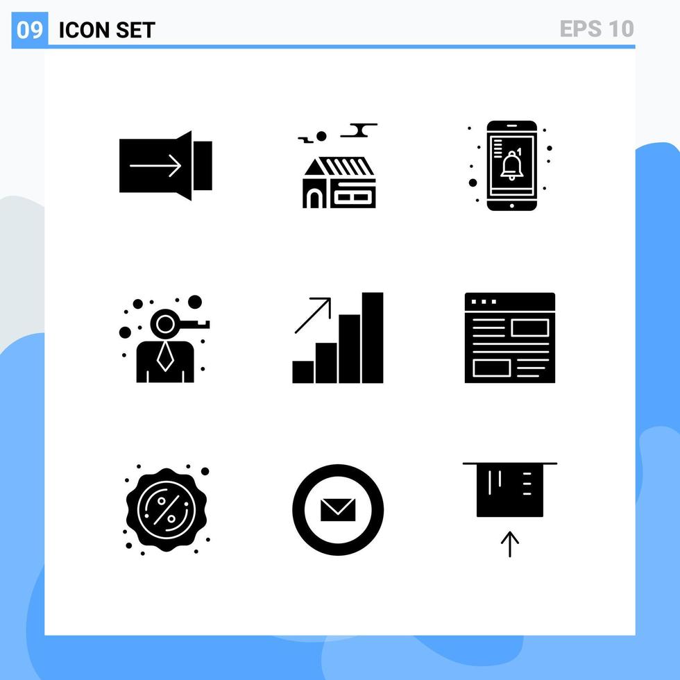 Solid Glyph Pack of 9 Universal Symbols of application career notification analytics modern Editable Vector Design Elements
