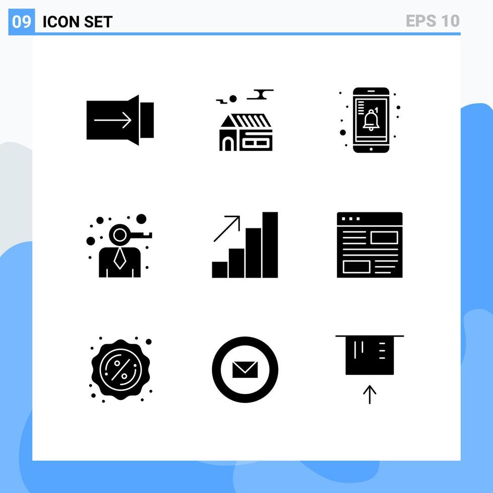 paquete de glifos sólidos de 9 símbolos universales de análisis de notificación de carrera de aplicación elementos de diseño vectorial editables modernos vector
