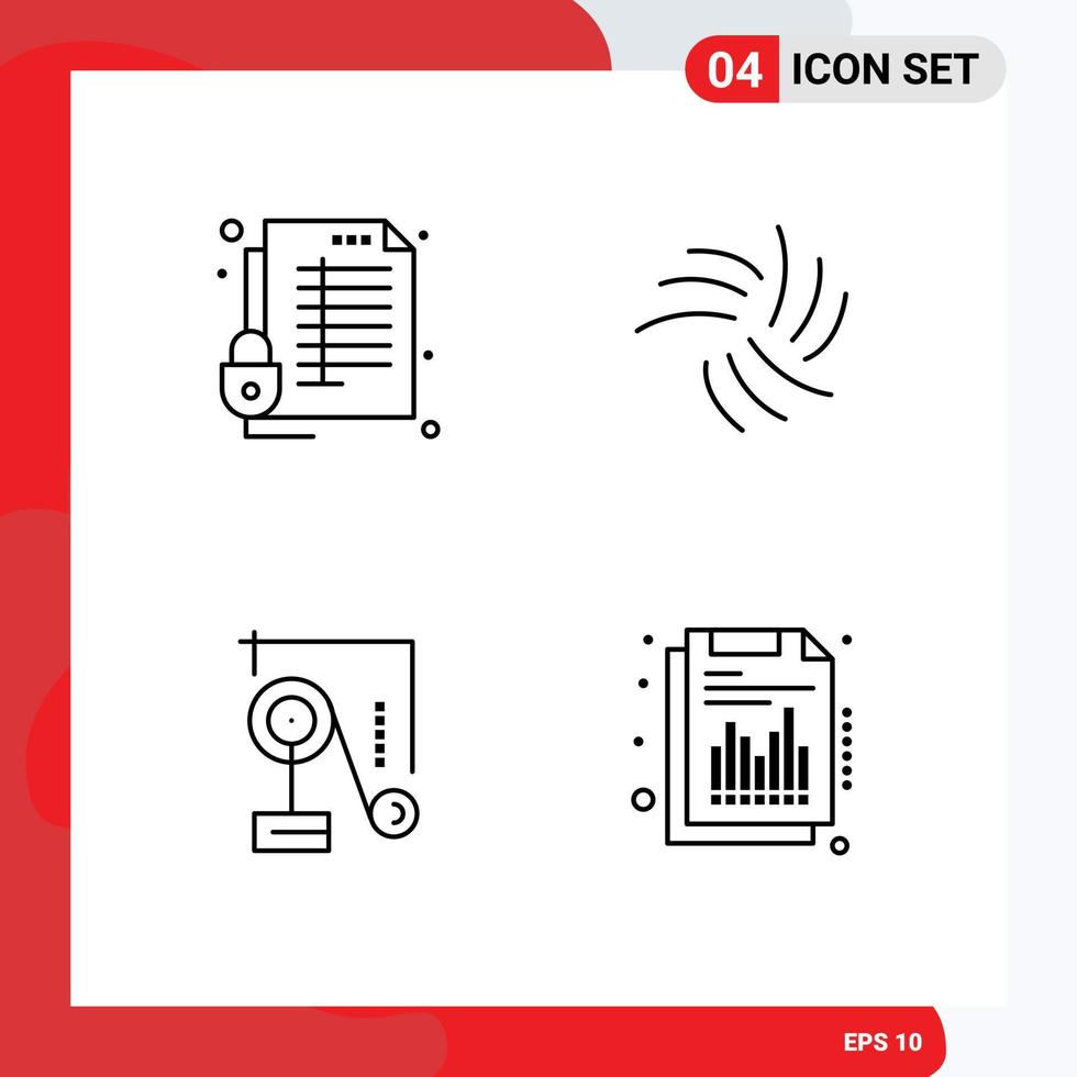Modern Set of 4 Filledline Flat Colors Pictograph of lock expariment report coin education Editable Vector Design Elements