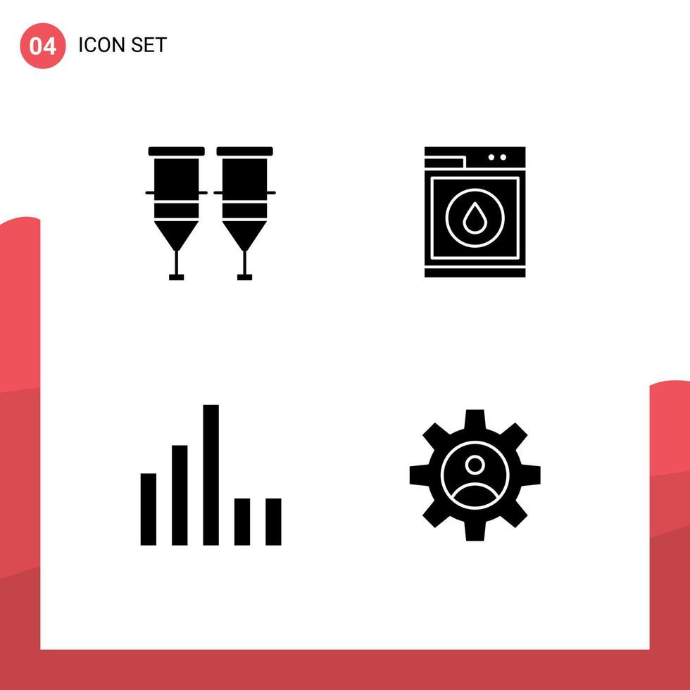 User Interface Pack of 4 Basic Solid Glyphs of blood connection syringe machine signal Editable Vector Design Elements