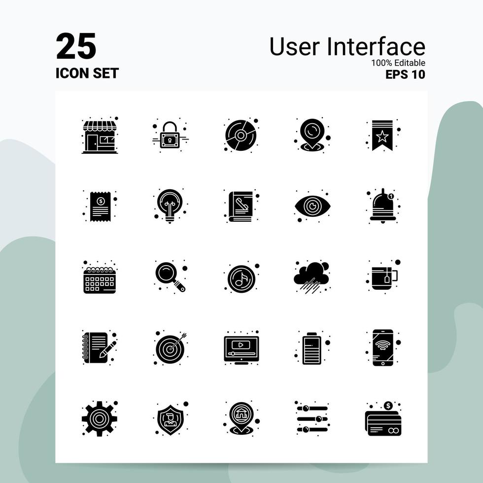 25 User Interface Icon Set 100 Editable EPS 10 Files Business Logo Concept Ideas Solid Glyph icon design vector