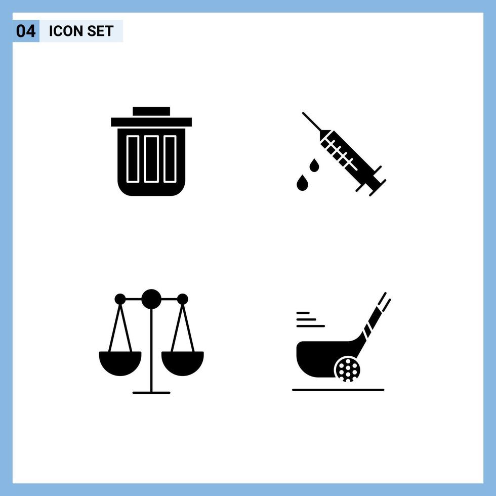 Set of 4 Vector Solid Glyphs on Grid for trash medical can office balance Editable Vector Design Elements