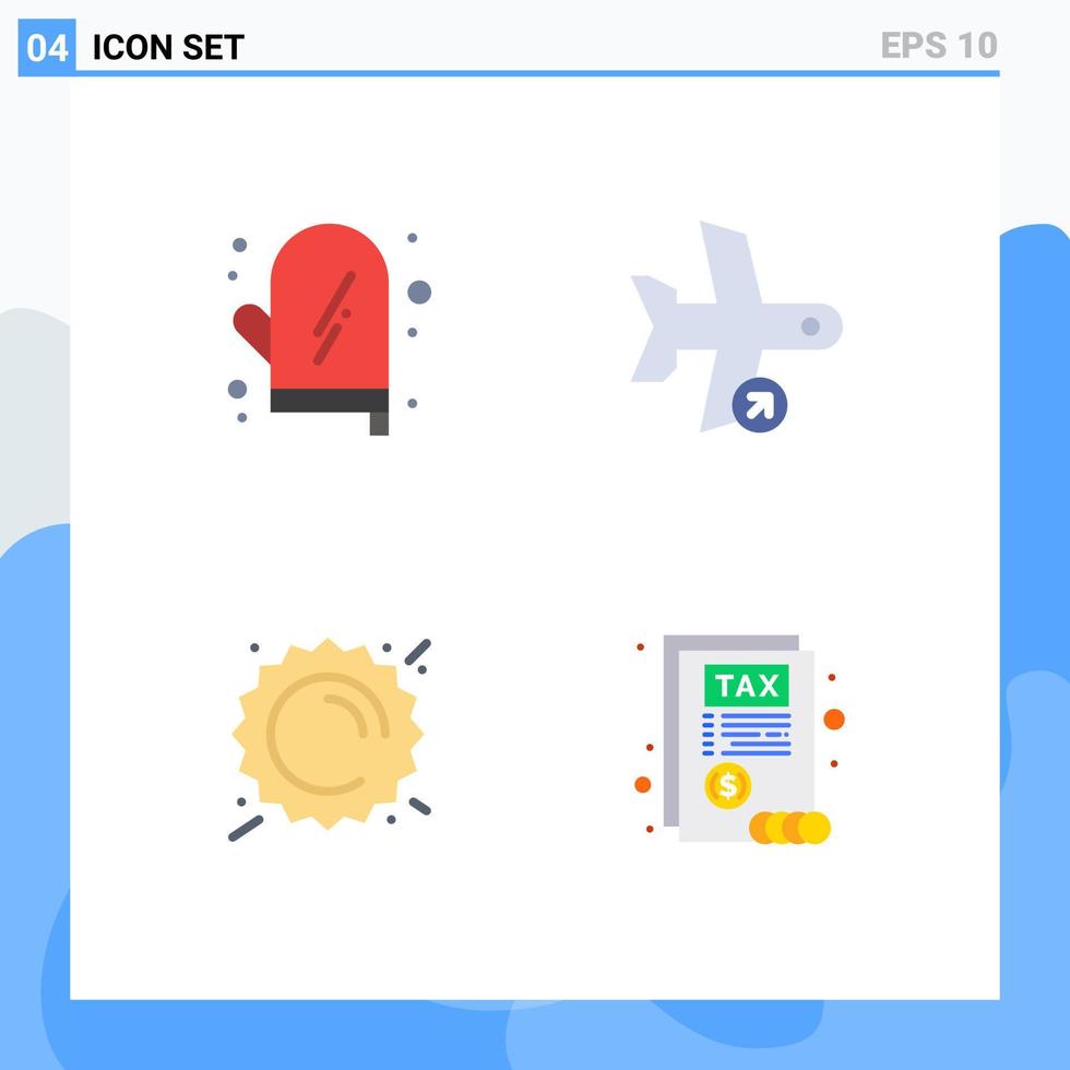 4 Universal Flat Icons Set for Web and Mobile Applications cooking summer kitchen plane sunny Editable Vector Design Elements
