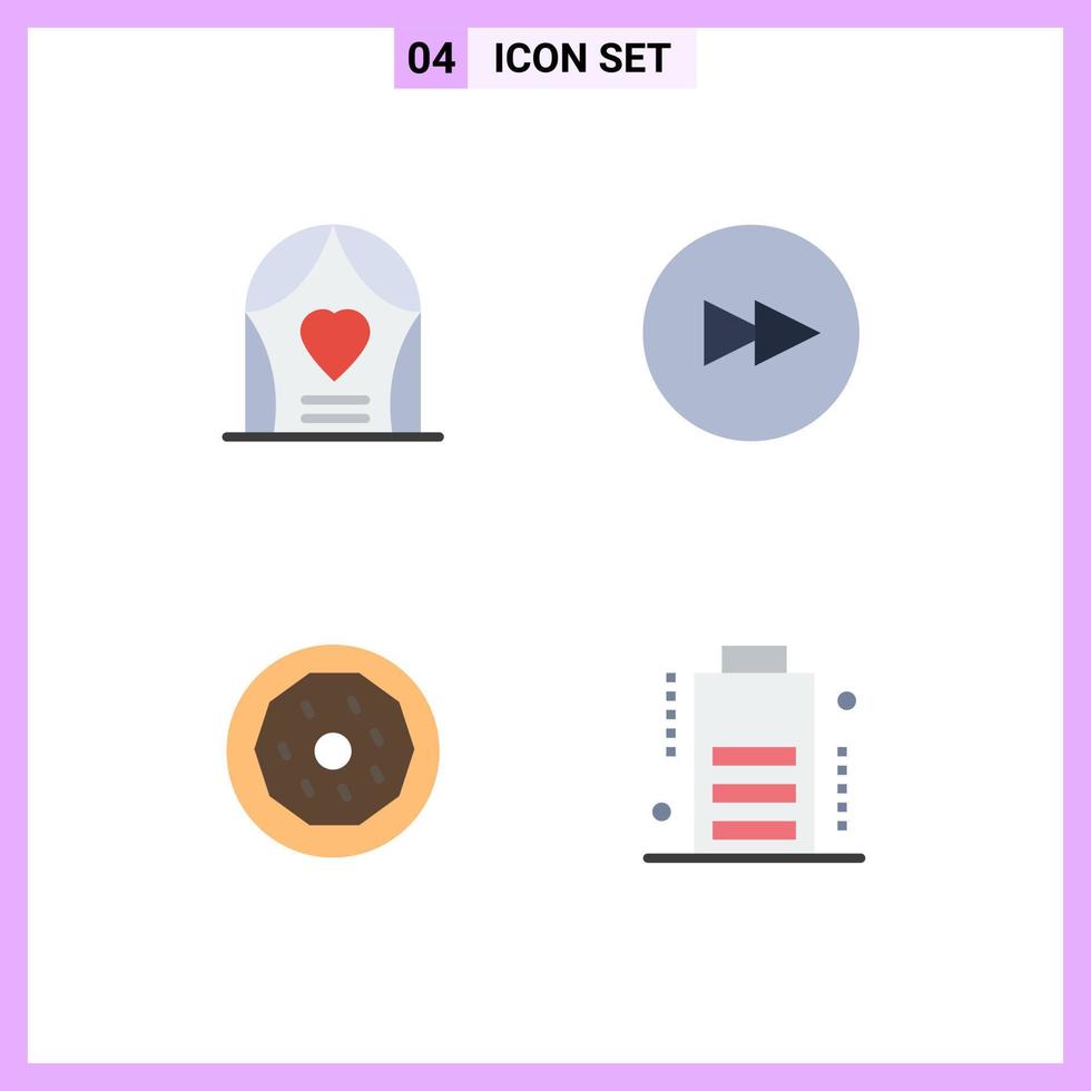 Editable Vector Line Pack of 4 Simple Flat Icons of arch food wedding next battery Editable Vector Design Elements