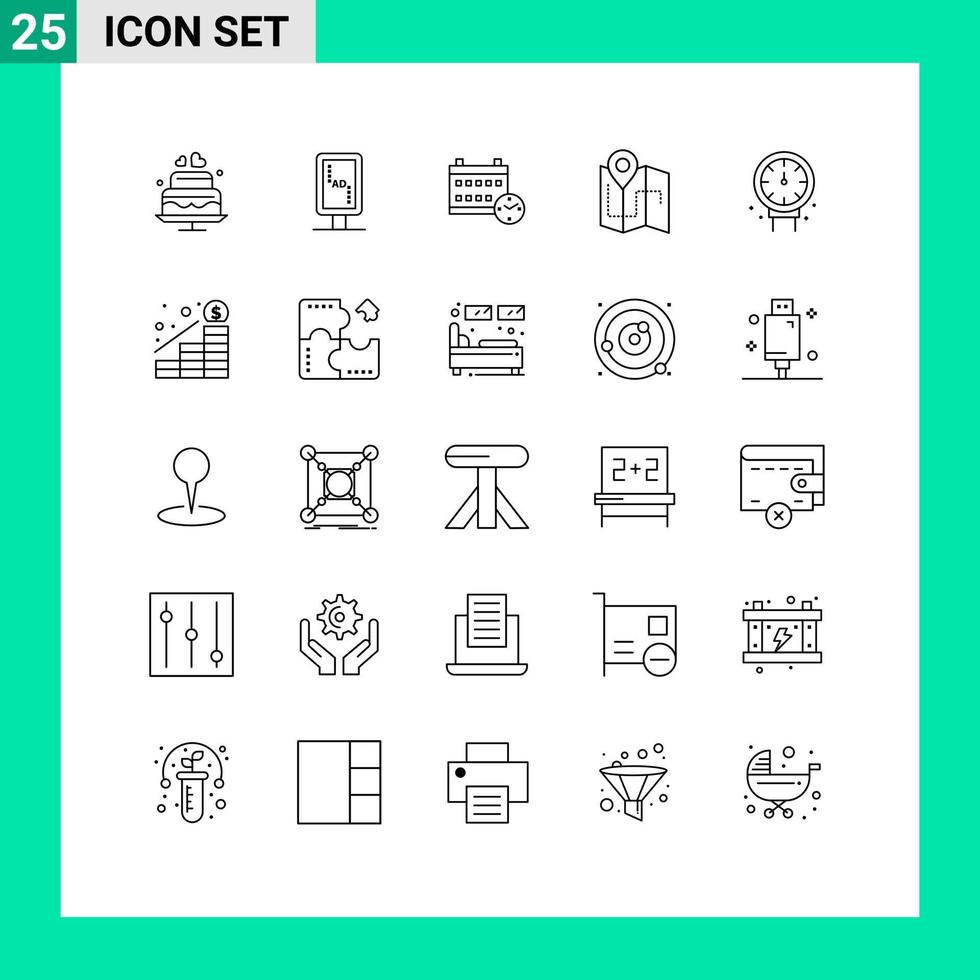 Group of 25 Modern Lines Set for gauge track calendar plan map Editable Vector Design Elements