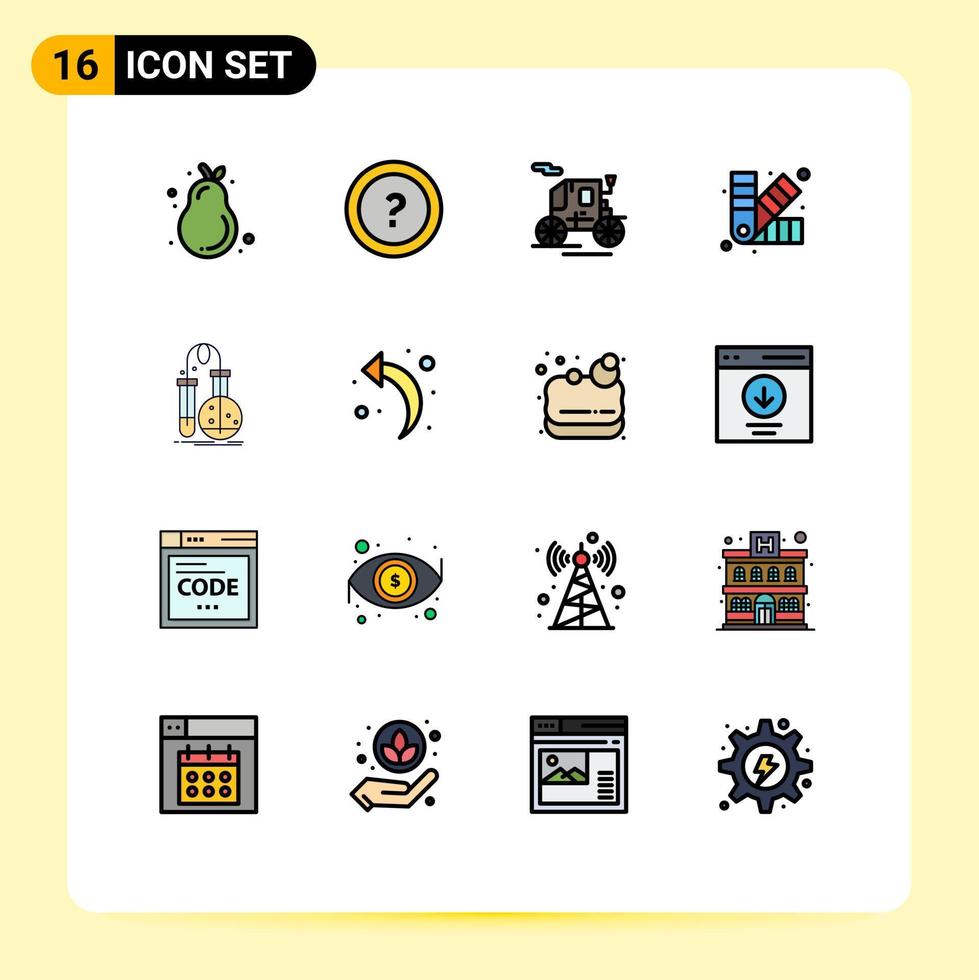 16 Universal Flat Color Filled Line Signs Symbols of chemistry chip support art designing Editable Creative Vector Design Elements