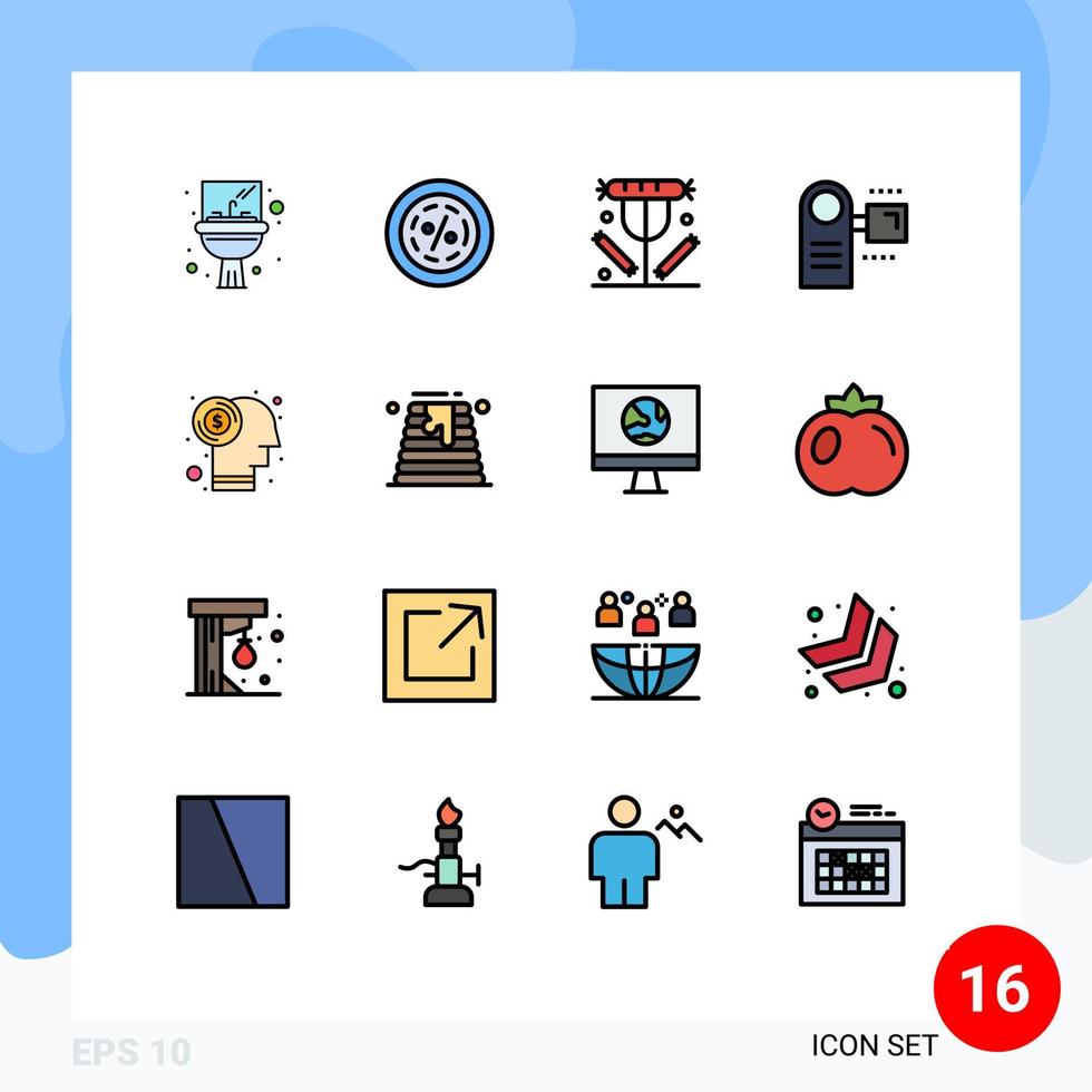 16 iconos creativos signos y símbolos modernos de videocámara eléctrica venta almuerzo bebida elementos de diseño de vectores creativos editables