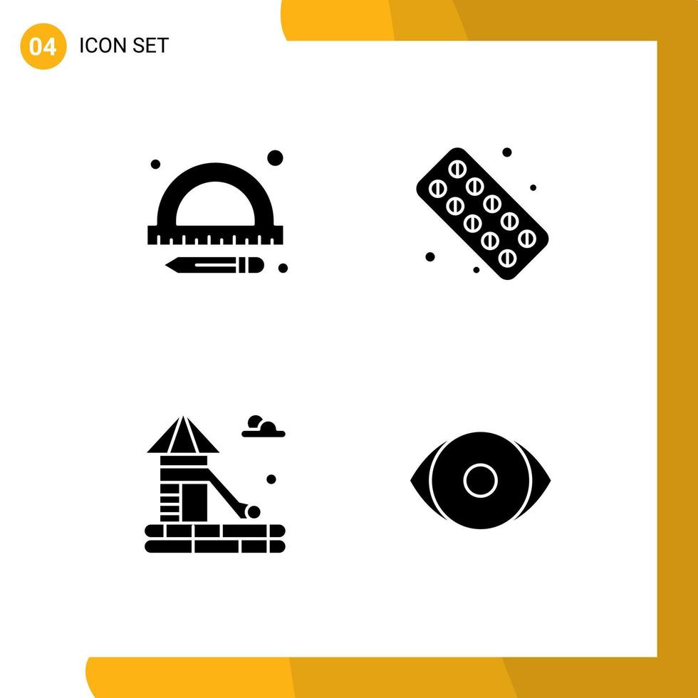 Universal Icon Symbols Group of 4 Modern Solid Glyphs of education park healthcare tablet face Editable Vector Design Elements
