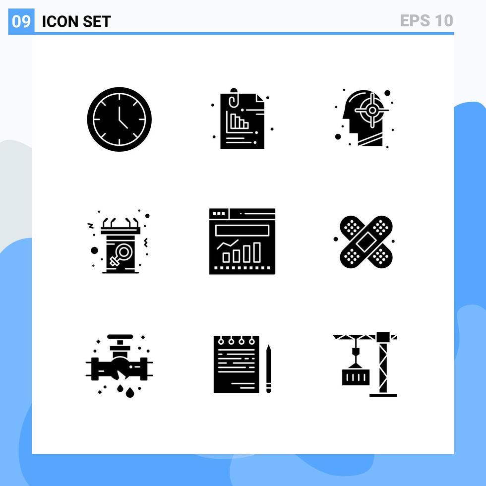 Group of 9 Solid Glyphs Signs and Symbols for message communication pin announcement mind Editable Vector Design Elements