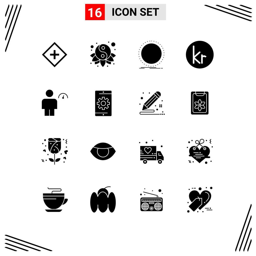 Set of 16 Modern UI Icons Symbols Signs for icelandic currency yin krone record Editable Vector Design Elements