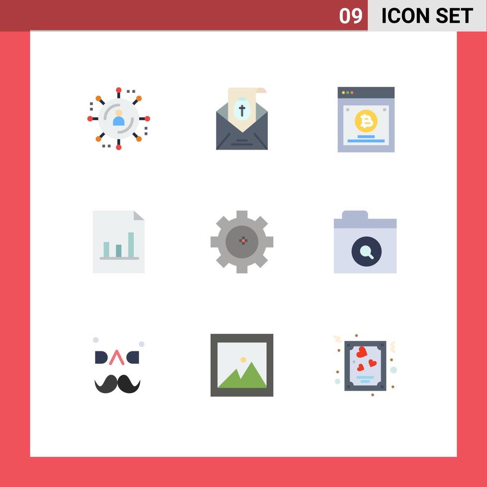 Modern Set of 9 Flat Colors and symbols such as search setting lab comparing gear document Editable Vector Design Elements