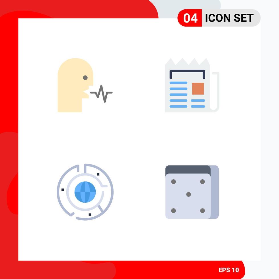 4 Thematic Vector Flat Icons and Editable Symbols of audio paper speech news business Editable Vector Design Elements