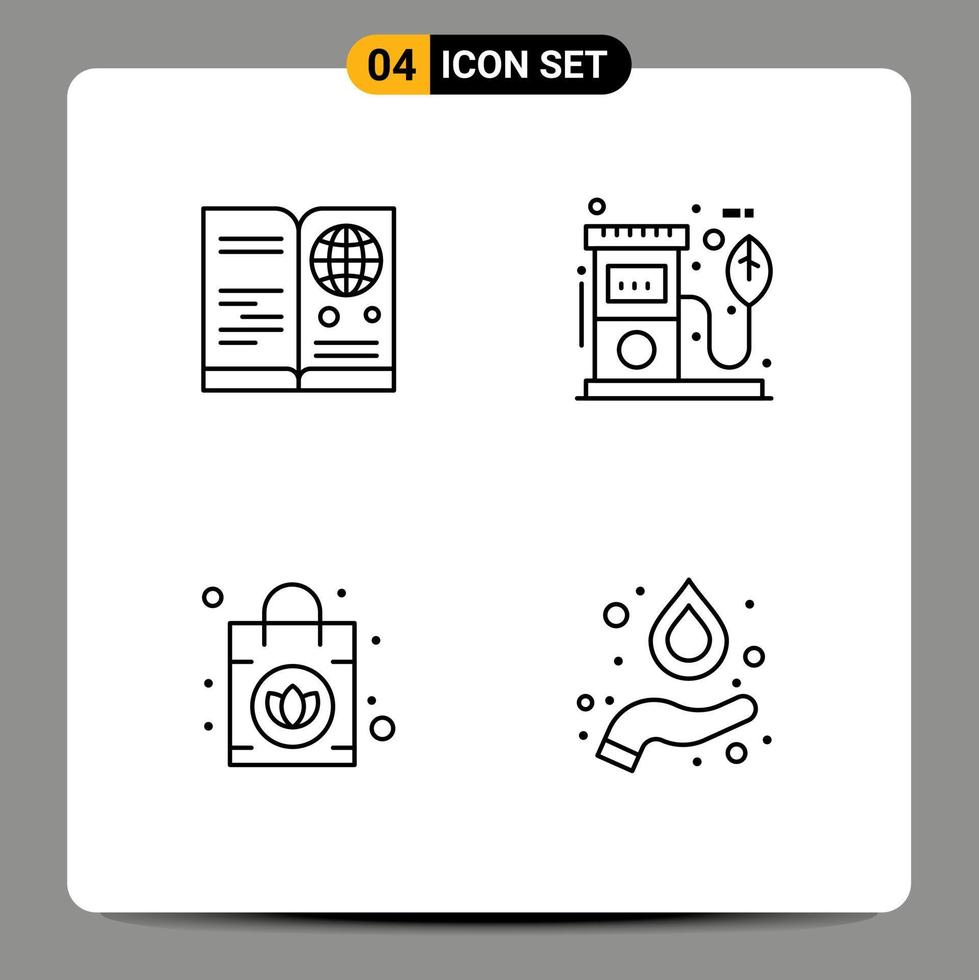 Pack of 4 Modern Filledline Flat Colors Signs and Symbols for Web Print Media such as passport gas station travel fuel ladies Editable Vector Design Elements
