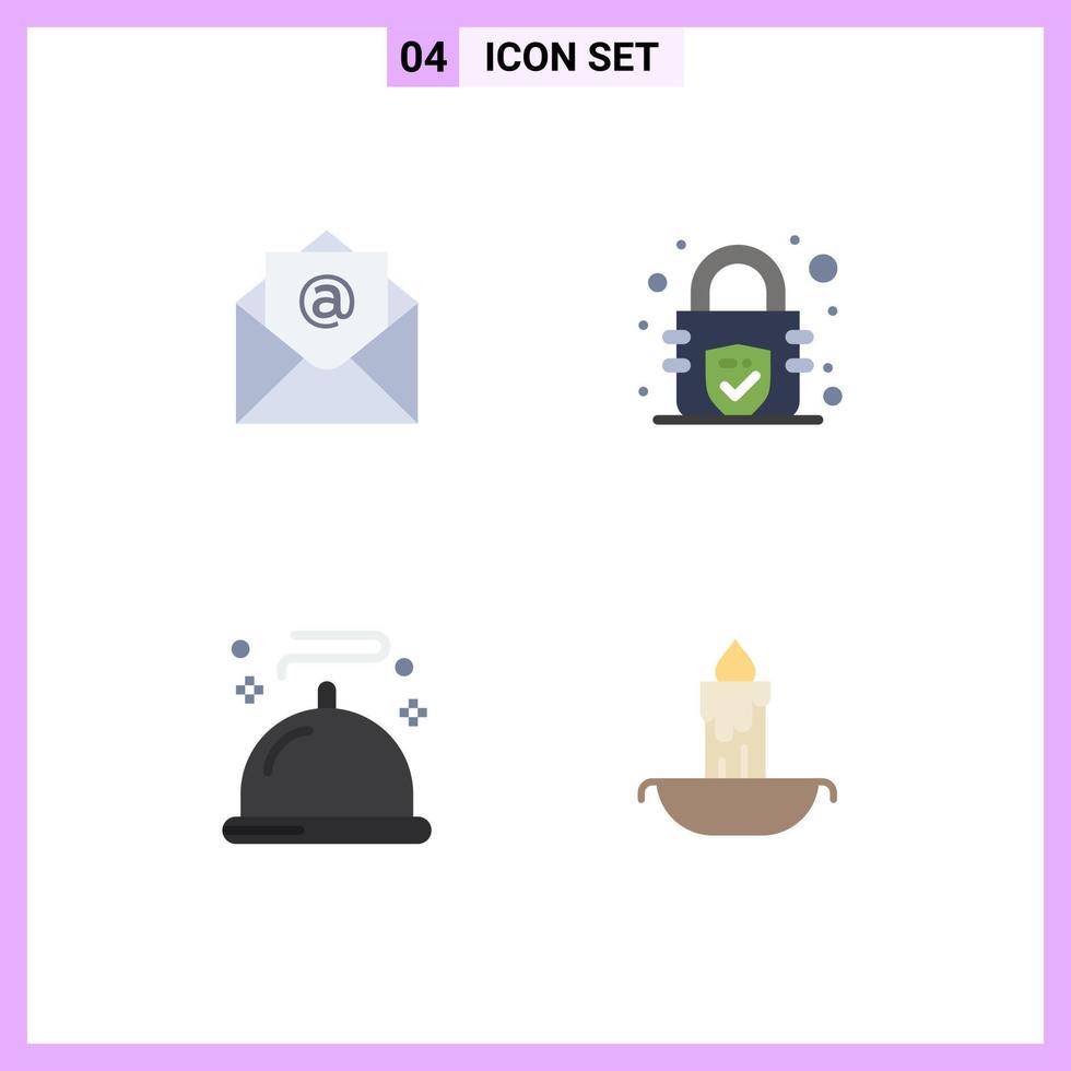 Set of 4 Modern UI Icons Symbols Signs for email service encryption food fire Editable Vector Design Elements