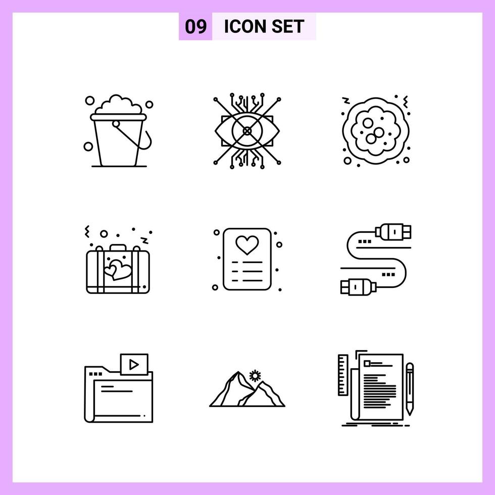9 Icons in Line Style Outline Symbols on White Background Creative Vector Signs for Web mobile and Print Creative Black Icon vector background