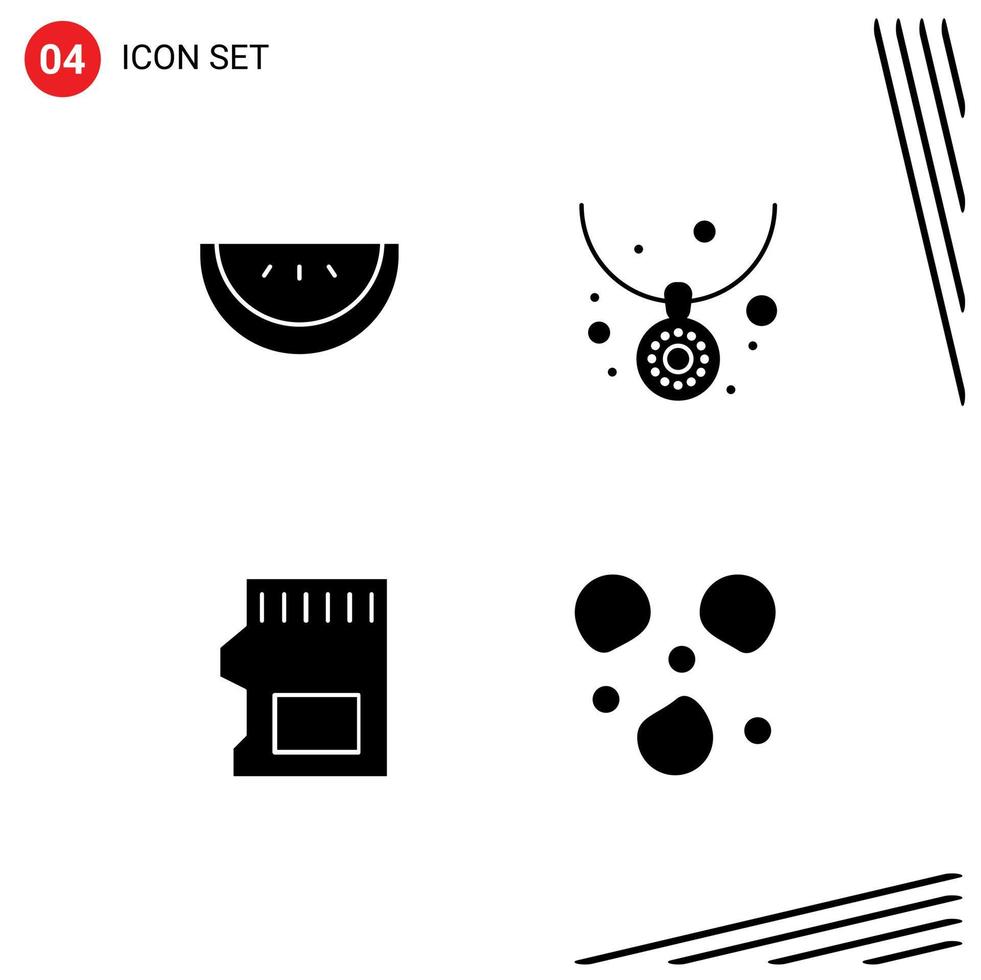 símbolos de iconos universales grupo de 4 glifos sólidos modernos de datos de corte moda tarjeta sd hielo elementos de diseño vectorial editables vector