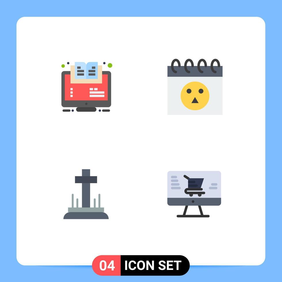 4 paquete de iconos planos de interfaz de usuario de signos y símbolos modernos de celebración de aprendizaje calendario de seminarios web elementos de diseño vectorial editables cruzados vector