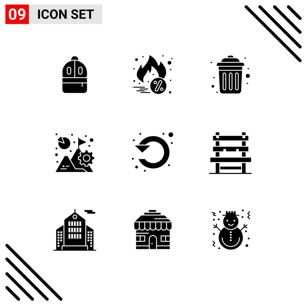 Pictogram Set of 9 Simple Solid Glyphs of refresh mission garbage growth business Editable Vector Design Elements