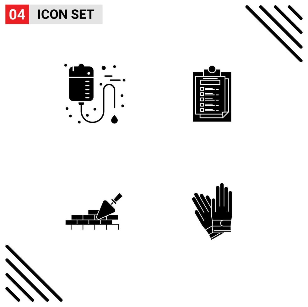 Mobile Interface Solid Glyph Set of 4 Pictograms of bag brickwork care presentation building Editable Vector Design Elements