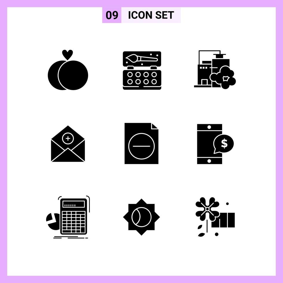 9 Icons in Solid Style Glyph Symbols on White Background Creative Vector Signs for Web mobile and Print Creative Black Icon vector background