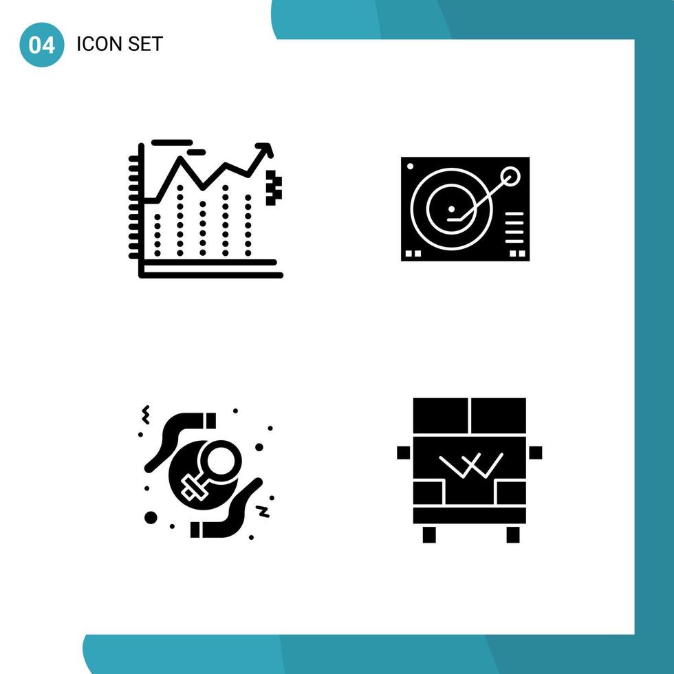 Vector Pack of 4 Glyph Symbols Solid Style Icon Set on White Background for Web and Mobile Creative Black Icon vector background