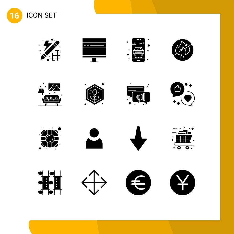 Pictogram Set of 16 Simple Solid Glyphs of home fire news no taxi Editable Vector Design Elements