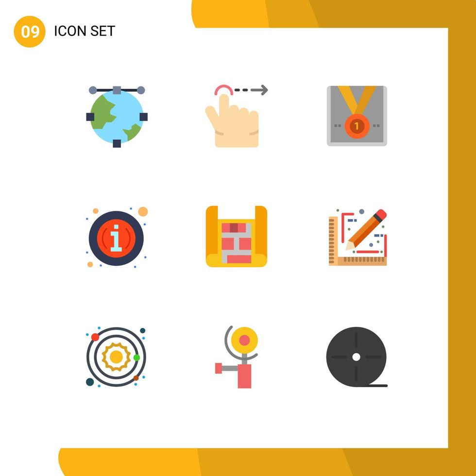 Pictogram Set of 9 Simple Flat Colors of map details award info trophy Editable Vector Design Elements
