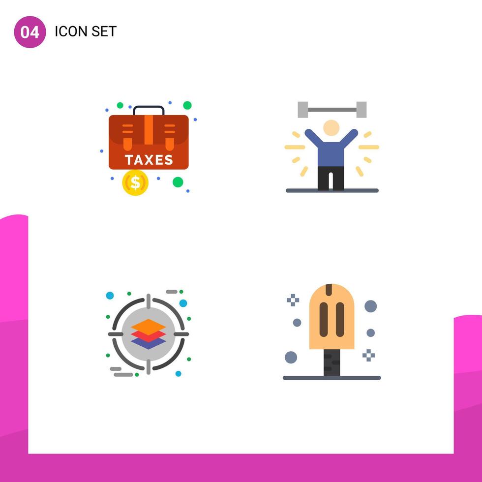 Pack of 4 Modern Flat Icons Signs and Symbols for Web Print Media such as accounting lifting briefcase exercise deployment Editable Vector Design Elements