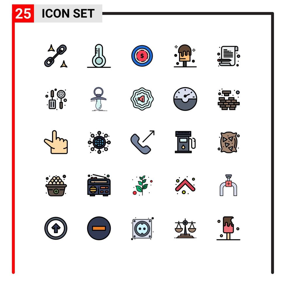 25 Universal Filled line Flat Colors Set for Web and Mobile Applications skimmer scratch pad maony notepad letter Editable Vector Design Elements