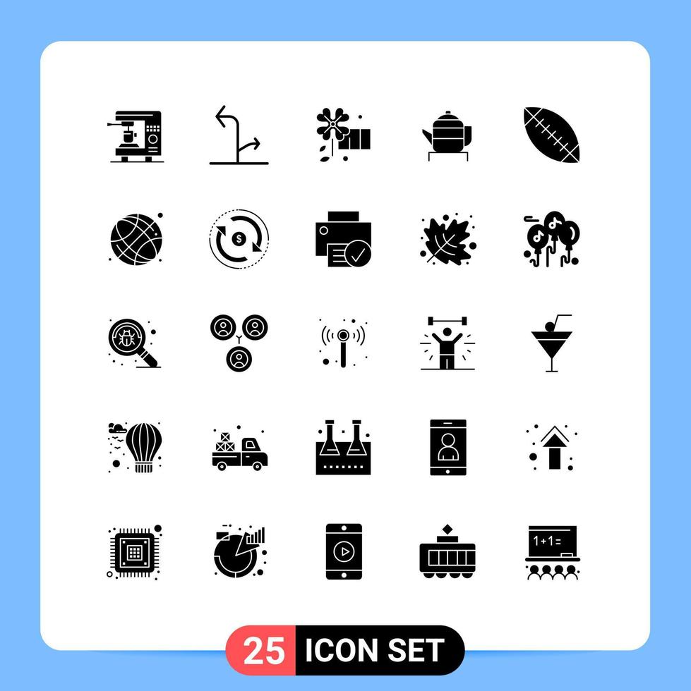 Modern Set of 25 Solid Glyphs and symbols such as sport american anemone chinese teapot Editable Vector Design Elements