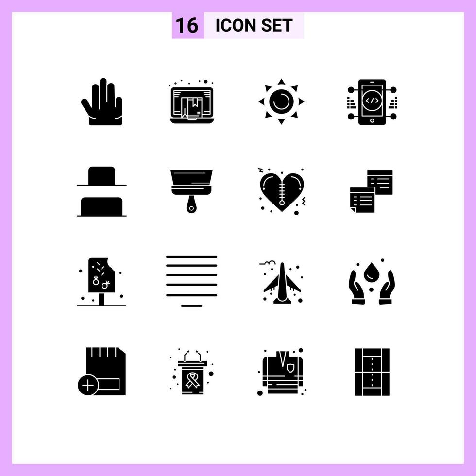 Pack of 16 creative Solid Glyphs of distribute web online online coding Editable Vector Design Elements